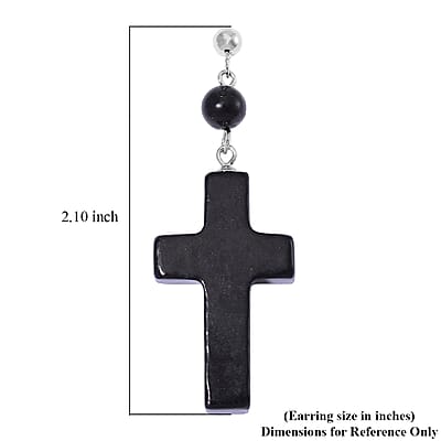 Shungite 30.00 ctw Cross Earrings in Rhodium Over Sterling Silver