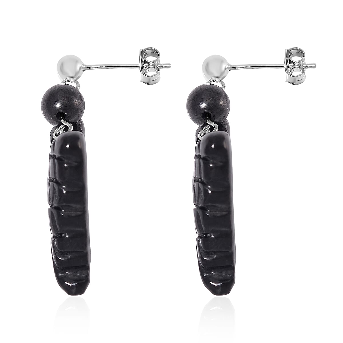 Shungite 30.00 ctw Butterfly Earrings in Rhodium Over Sterling Silver image number 3