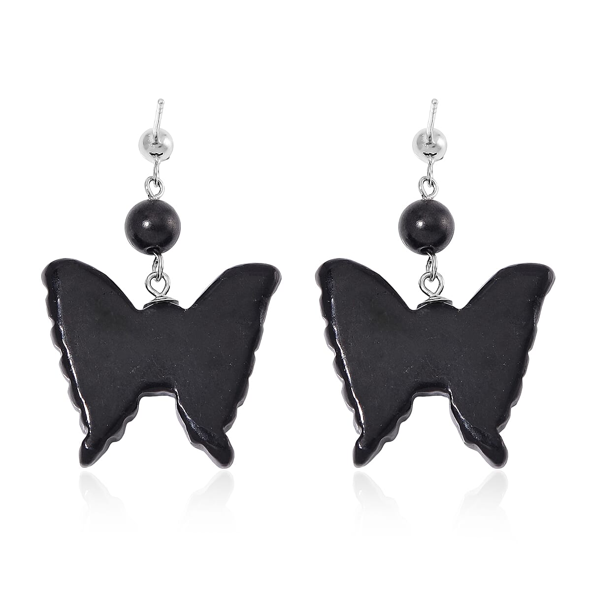 Shungite 30.00 ctw Butterfly Earrings in Rhodium Over Sterling Silver image number 4