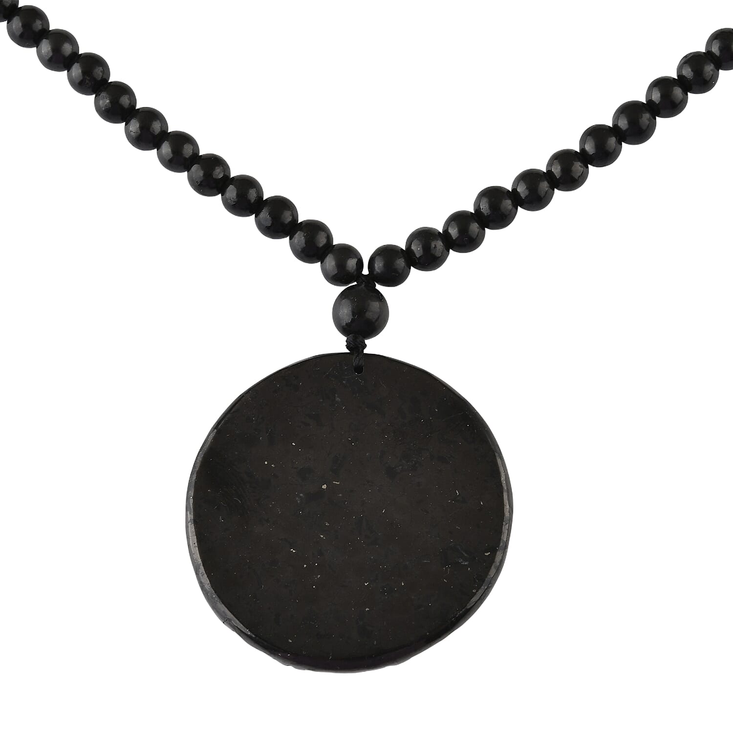 Shungite 300.00 ctw Dragon and Yin-Yang Carved with Beaded Necklace in Rhodium Over Sterling Silver 20 Inches