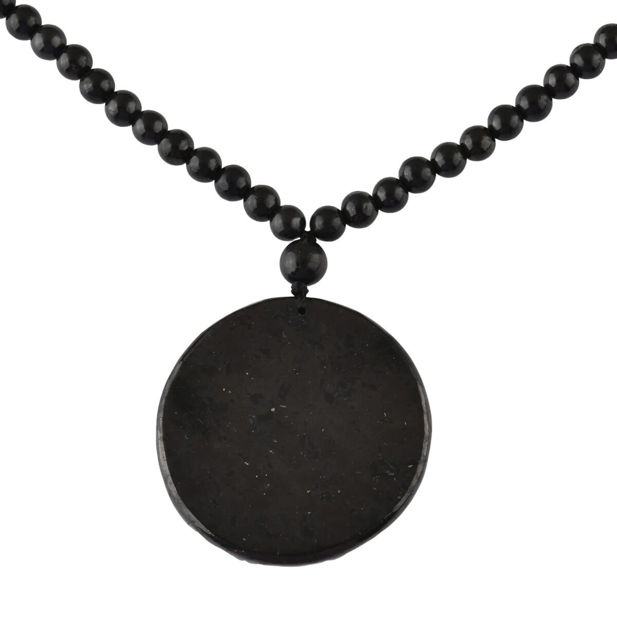 Shungite 300.00 ctw Dragon and Yin-Yang Carved with Beaded Necklace in Rhodium Over Sterling Silver 20 Inches image number 3