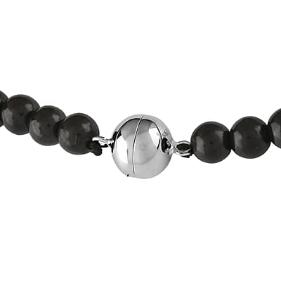 Shungite 300.00 ctw Dragon and Yin-Yang Carved with Beaded Necklace in Rhodium Over Sterling Silver 20 Inches