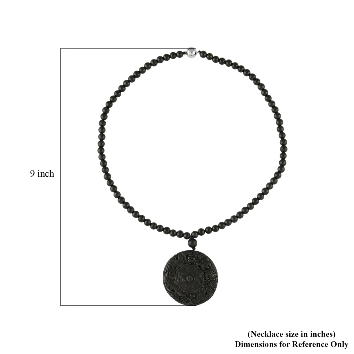 Shungite 300.00 ctw Dragon and Yin-Yang Carved with Beaded Necklace in Rhodium Over Sterling Silver 20 Inches image number 6
