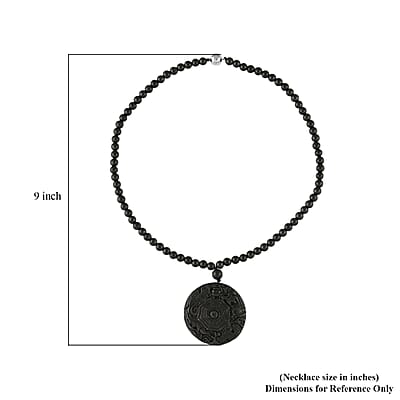 Shungite 300.00 ctw Dragon and Yin-Yang Carved with Beaded Necklace in Rhodium Over Sterling Silver 20 Inches