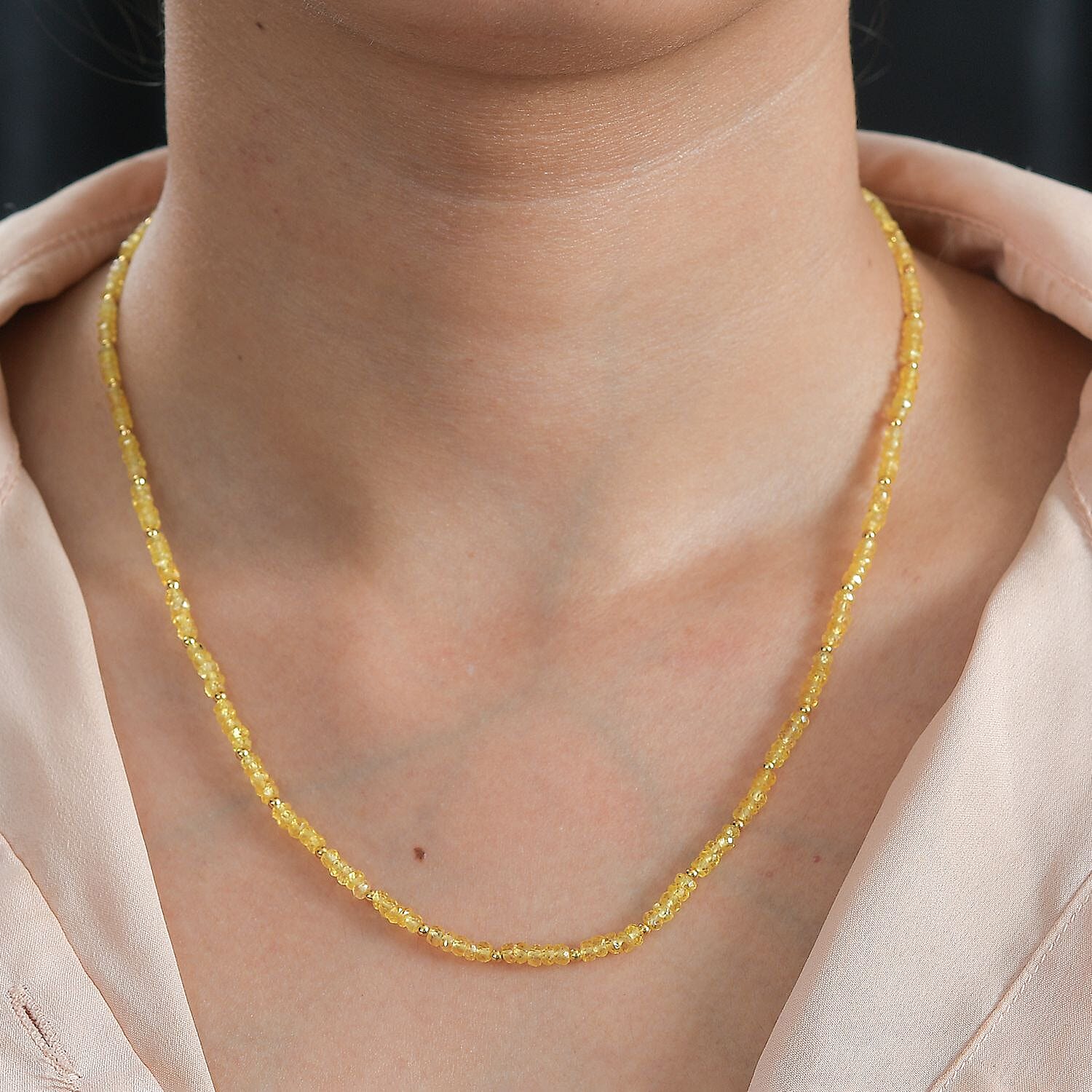 Yellow Sapphire 33.00 ctw Beaded Necklace in Vermeil Yellow Gold Over Sterling Silver 18 Inches