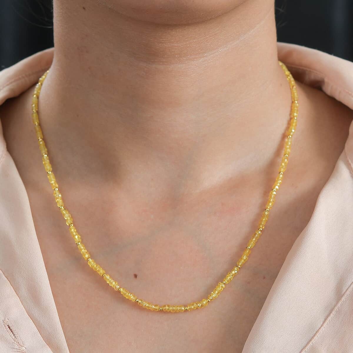 Yellow Sapphire 33.00 ctw Beaded Necklace in Vermeil Yellow Gold Over Sterling Silver 18 Inches image number 2