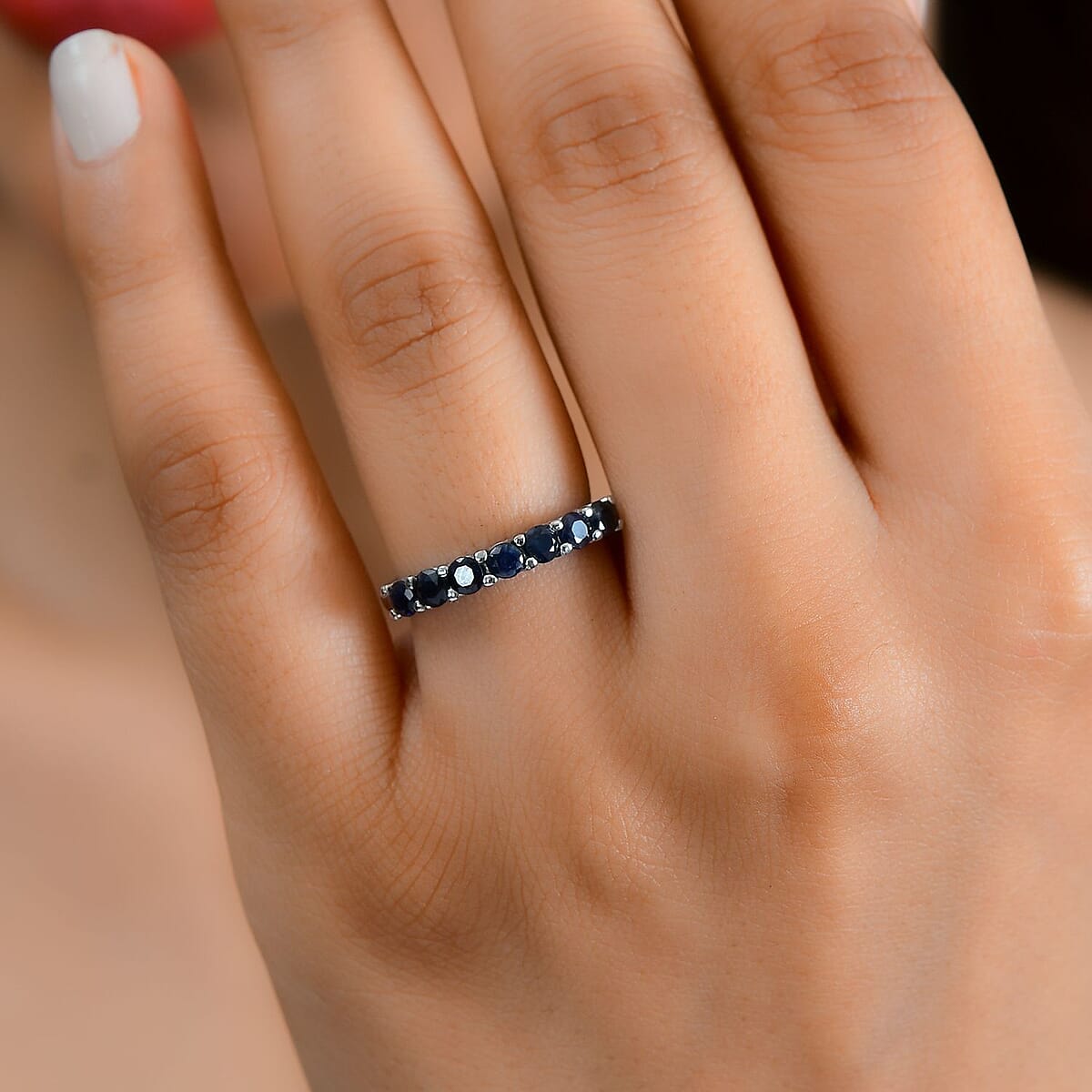 Buy Blue Sapphire 1.10 ctw 7 Stone Ring in Stainless Steel 