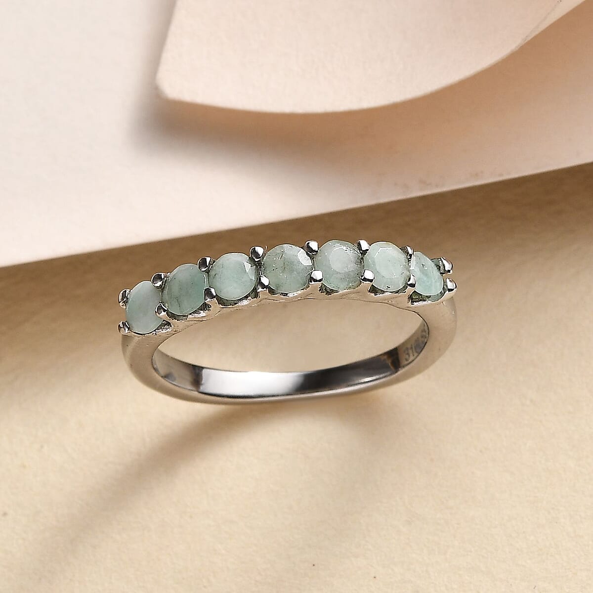 Emerald 0.80 ctw Ring in Stainless Steel (Size 8.0) image number 1