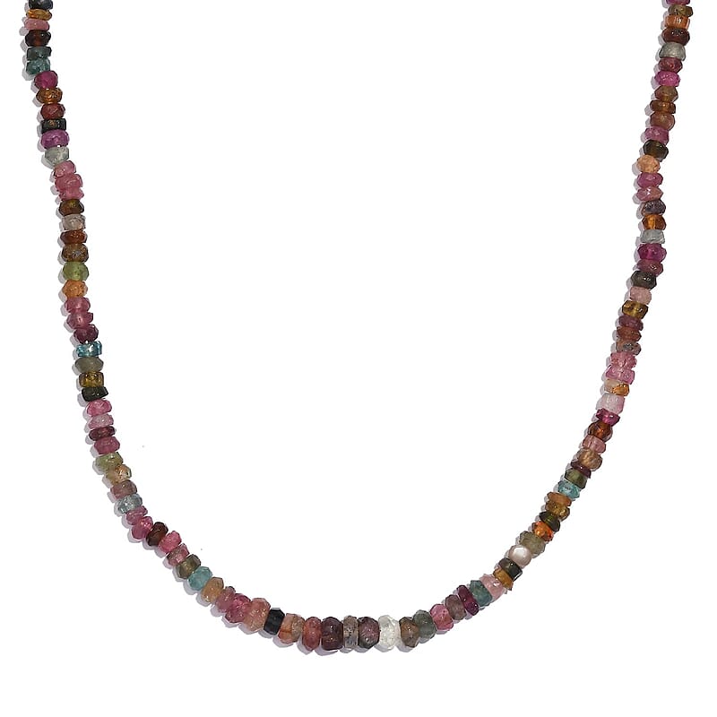 Multi-Tourmaline 55.00 ctw Beaded Necklace in Rhodium Over Sterling Silver 18 Inches