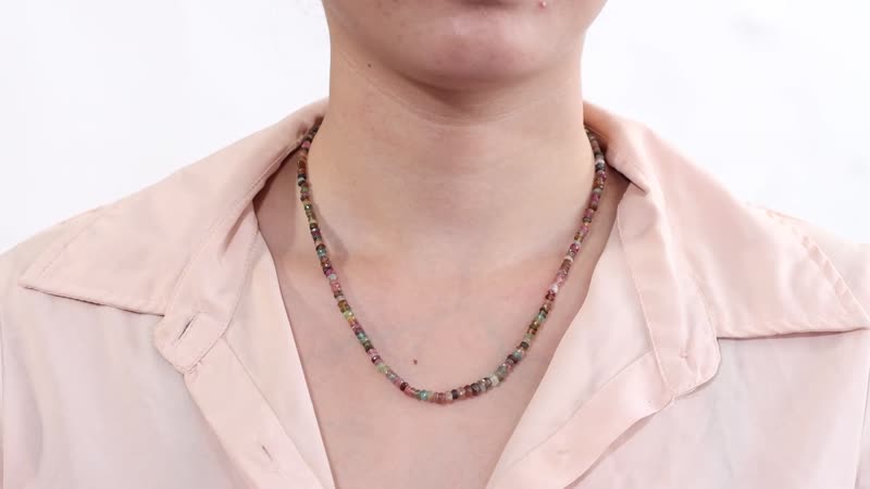 Multi-Tourmaline 55.00 ctw Beaded Necklace in Rhodium Over Sterling Silver 18 Inches