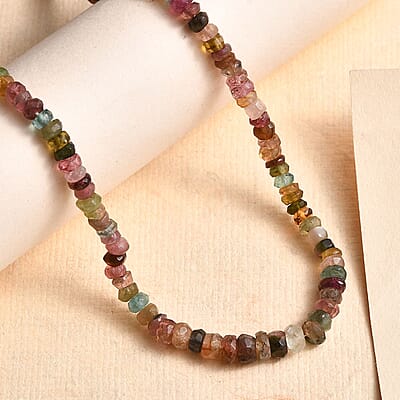 Multi-Tourmaline 55.00 ctw Beaded Necklace in Rhodium Over Sterling Silver 18 Inches