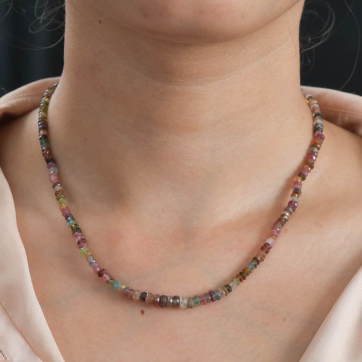 Multi-Tourmaline 55.00 ctw Beaded Necklace in Rhodium Over Sterling Silver 18 Inches image number 2