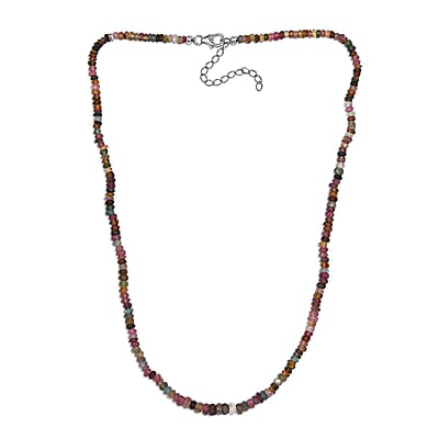 Multi-Tourmaline 55.00 ctw Beaded Necklace in Rhodium Over Sterling Silver 18 Inches