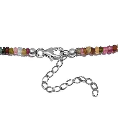 Multi-Tourmaline 55.00 ctw Beaded Necklace in Rhodium Over Sterling Silver 18 Inches