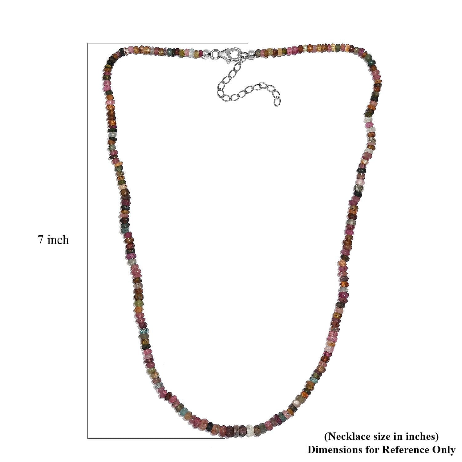 Multi-Tourmaline 55.00 ctw Beaded Necklace in Rhodium Over Sterling Silver 18 Inches