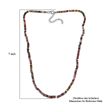 Multi-Tourmaline 55.00 ctw Beaded Necklace in Rhodium Over Sterling Silver 18 Inches
