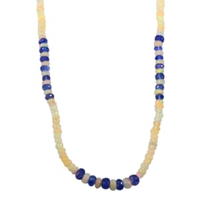 AAA Tanzanite and Ethiopian Welo Opal 50.00 ctw Necklace in Rhodium Over Sterling Silver 18 Inches