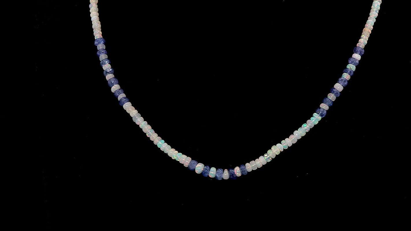 AAA Tanzanite and Ethiopian Welo Opal 50.00 ctw Necklace in Rhodium Over Sterling Silver 18 Inches