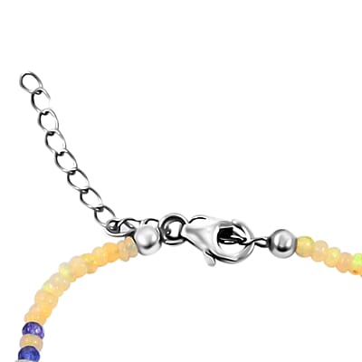 AAA Tanzanite and Ethiopian Welo Opal 50.00 ctw Necklace in Rhodium Over Sterling Silver 18 Inches