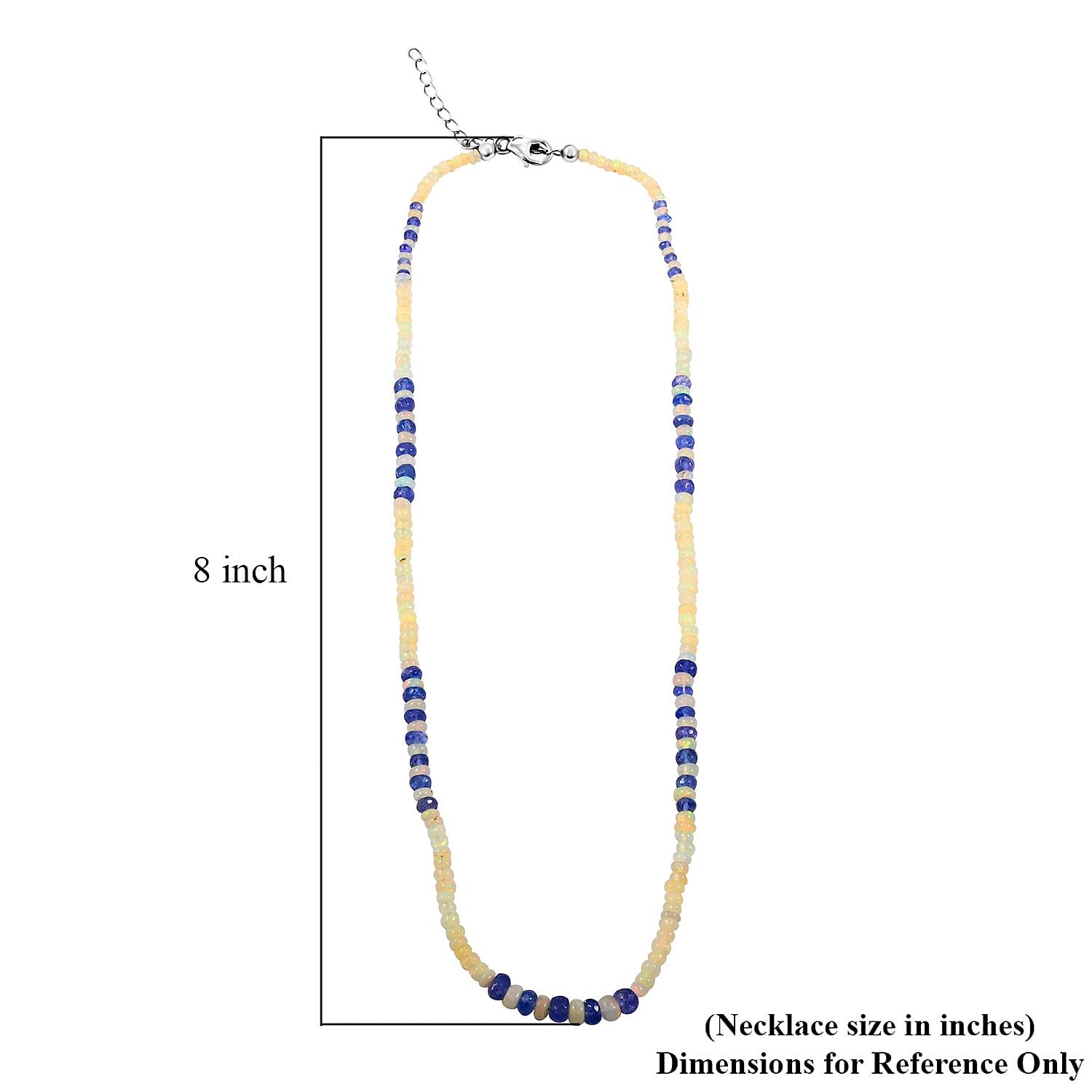 AAA Tanzanite and Ethiopian Welo Opal 50.00 ctw Necklace in Rhodium Over Sterling Silver 18 Inches