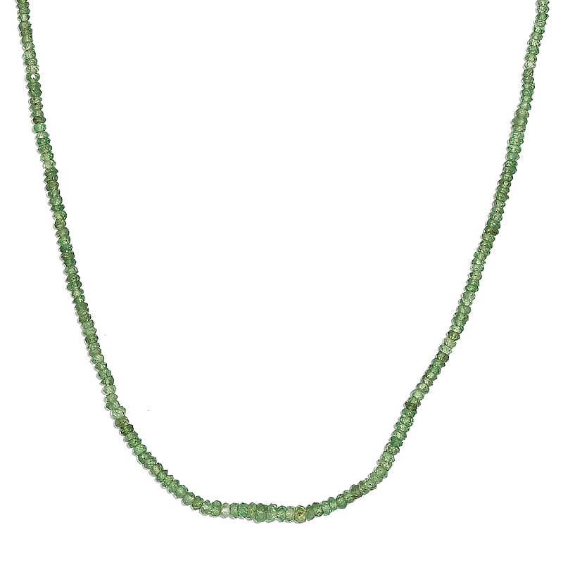 Tsavorite Garnet Beaded 30 ctw Necklace 18 Inches in Rhodium Over Sterling Silver