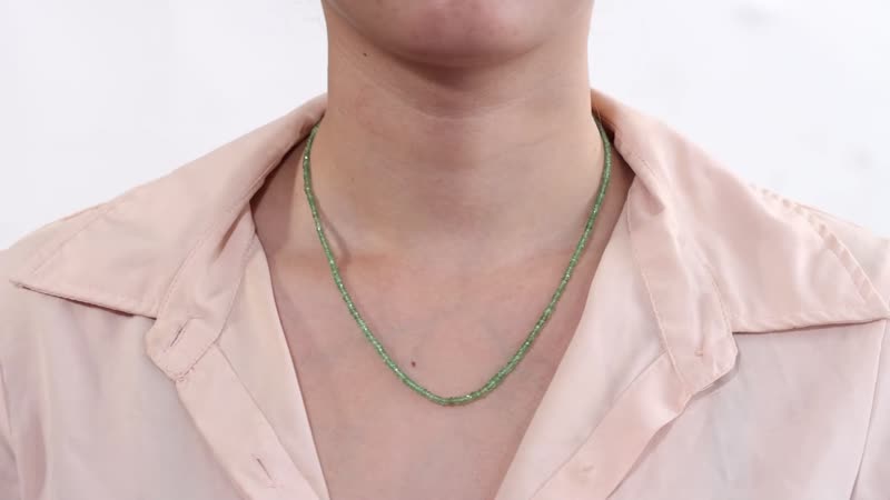 Tsavorite Garnet Beaded 30 ctw Necklace 18 Inches in Rhodium Over Sterling Silver