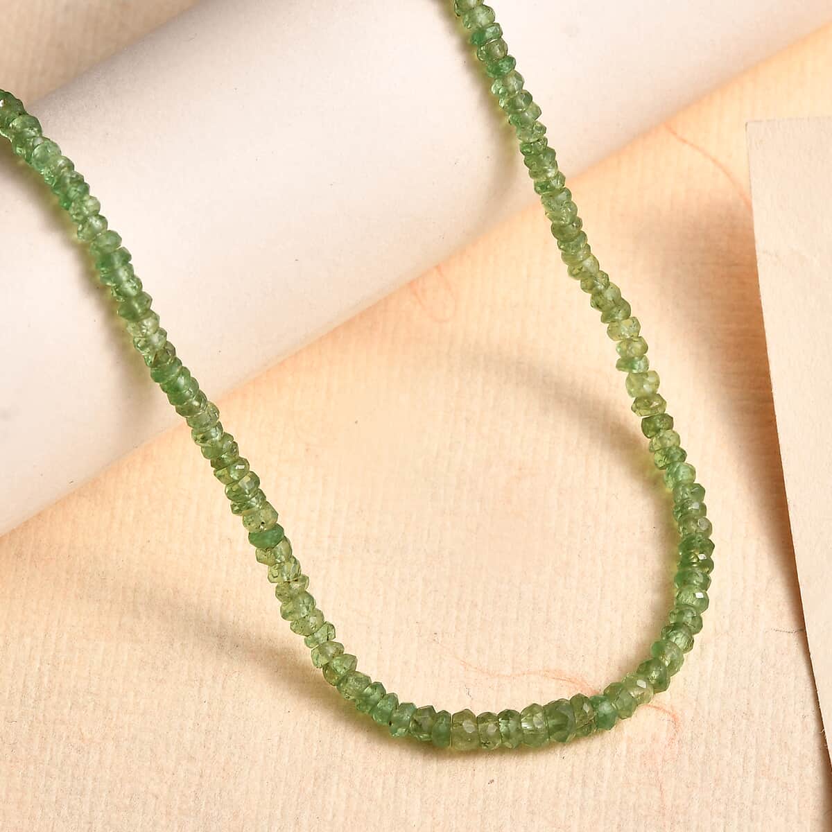 Tsavorite Garnet Beaded 30 ctw Necklace 18 Inches in Rhodium Over Sterling Silver image number 1