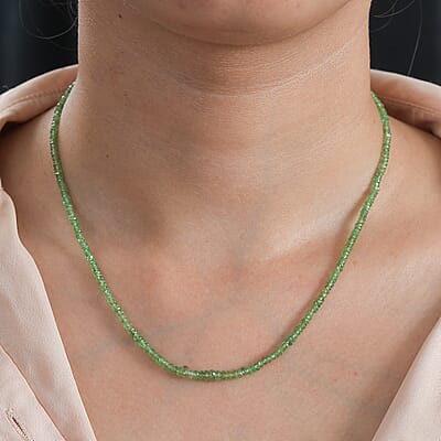 Tsavorite Garnet Beaded 30 ctw Necklace 18 Inches in Rhodium Over Sterling Silver