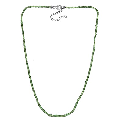Tsavorite Garnet Beaded 30 ctw Necklace 18 Inches in Rhodium Over Sterling Silver