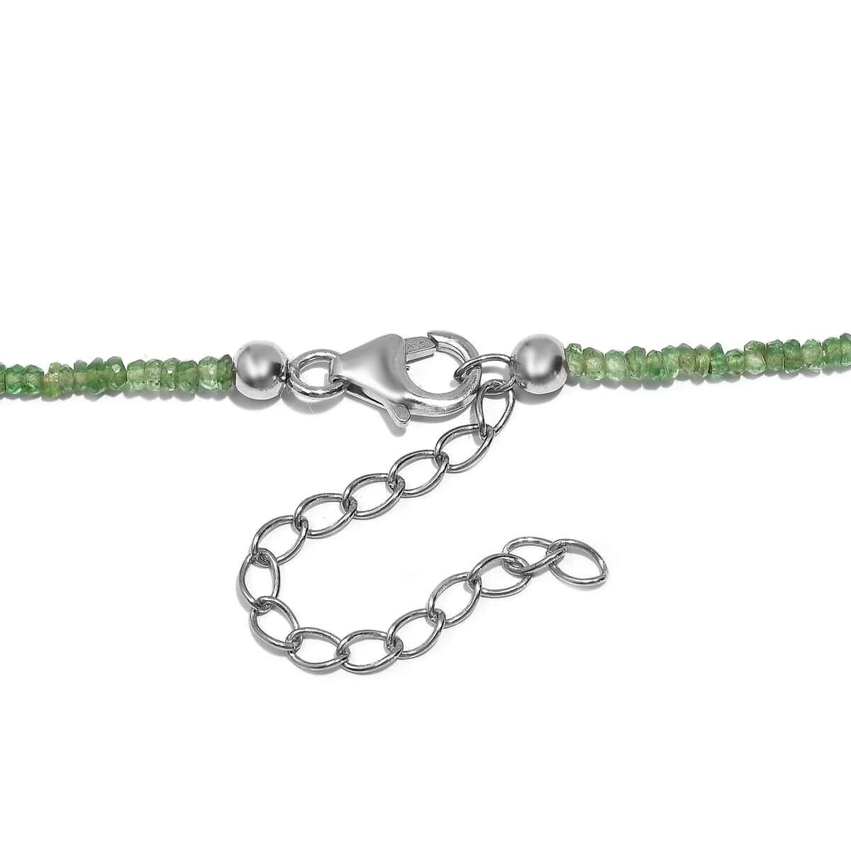 Tsavorite Garnet Beaded 30 ctw Necklace 18 Inches in Rhodium Over Sterling Silver image number 4