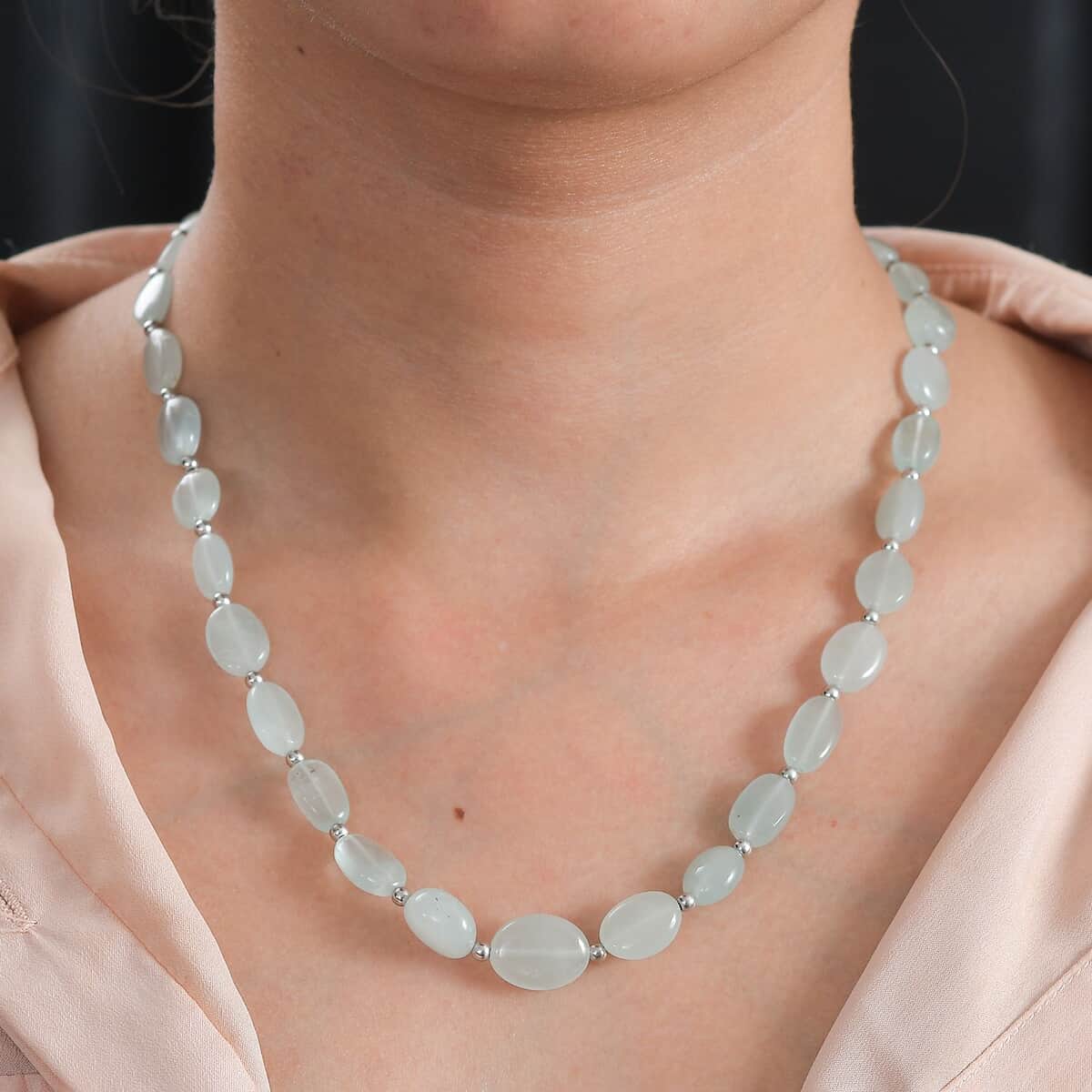 Mangoro Aquamarine 130.00 ctw Necklace in Rhodium Over Sterling Silver 18 Inches image number 2