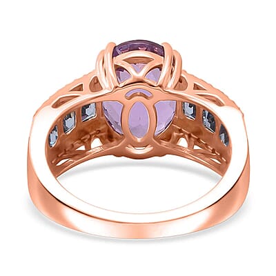Certified & Appraised Luxoro AAA Patroke Kunzite, Santa Maria Aquamarine and G-H I2 Diamond 6.00 ctw Bridge Ring in 14K Rose Gold (Size 6.0) 4.75 Grams