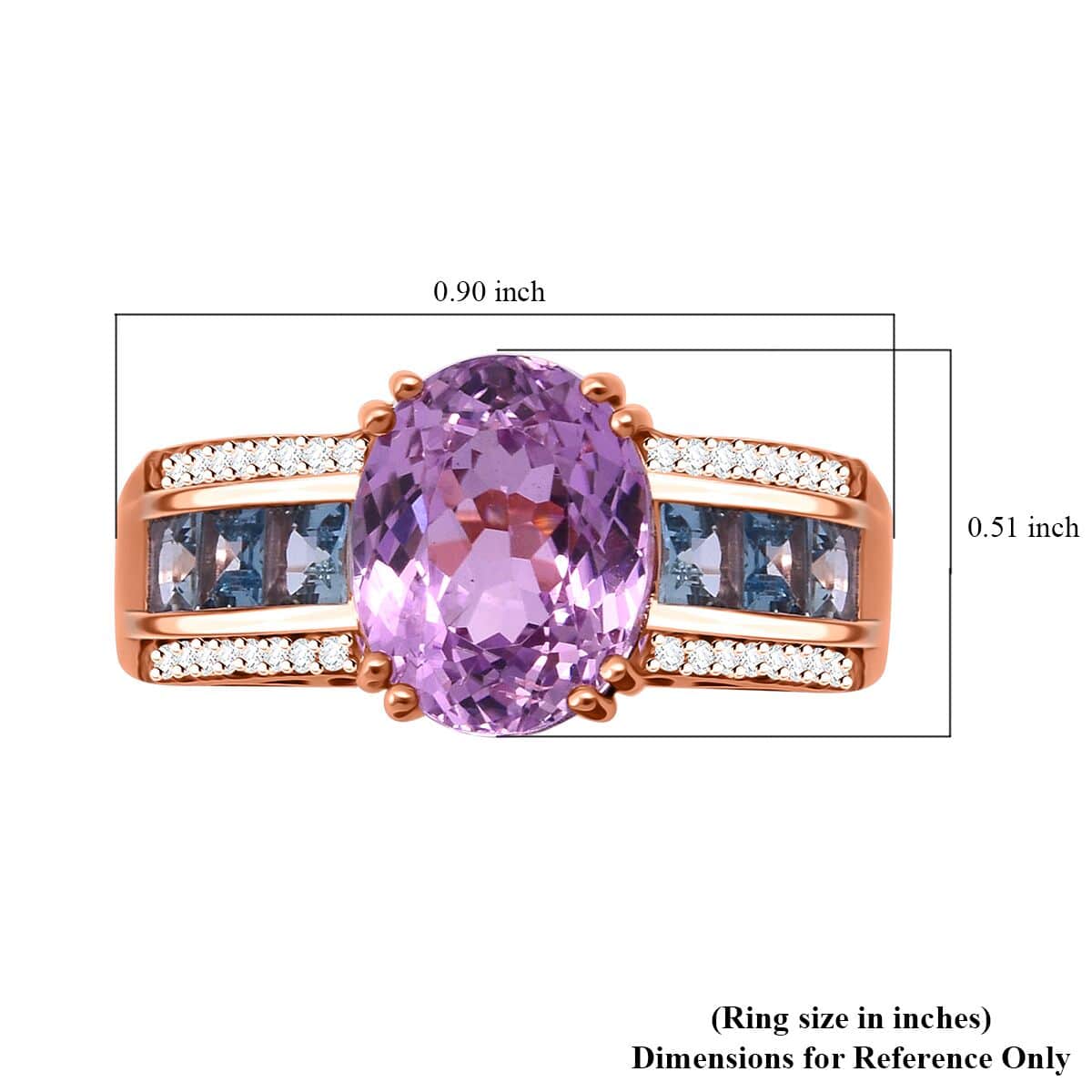 Certified & Appraised Luxoro AAA Patroke Kunzite, Santa Maria Aquamarine and G-H I2 Diamond 6.00 ctw Bridge Ring in 14K Rose Gold (Size 6.0) 4.75 Grams image number 5