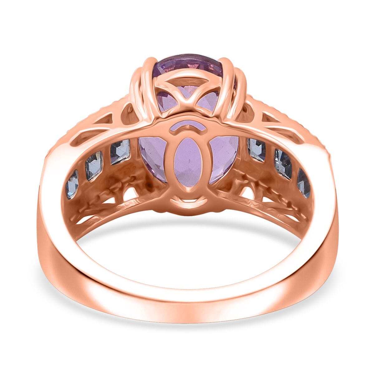 Certified & Appraised Luxoro 14K Rose Gold AAA Patroke Kunzite, Santa Maria Aquamarine and Diamond (G-H, I2) (0.22 cts) Bridge Ring (Size 7.0) (4.75 g) 6.00 ctw image number 4