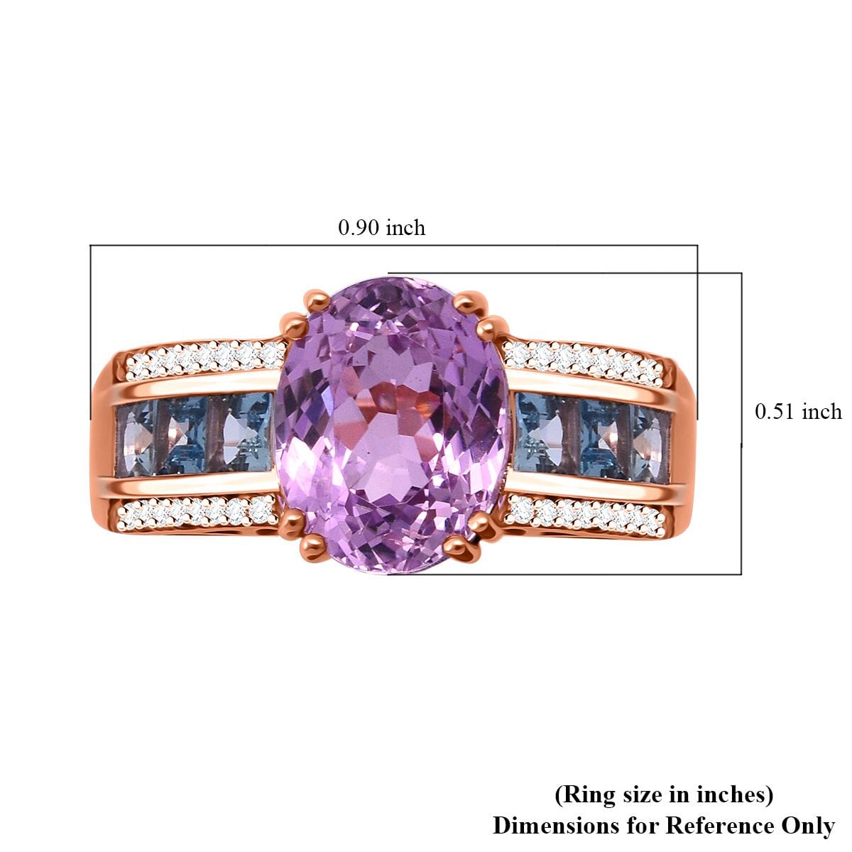 Certified & Appraised Luxoro 14K Rose Gold AAA Patroke Kunzite, Santa Maria Aquamarine and Diamond (G-H, I2) (0.22 cts) Bridge Ring (Size 7.0) (4.75 g) 6.00 ctw image number 5