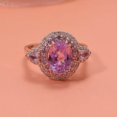 Certified & Appraised Luxoro AAAA Patroke Kunzite, Pink Sapphire and G-H I2 Diamond 4.75 ctw Ring in 14K Rose Gold (Size 6.0) 5.10 Grams