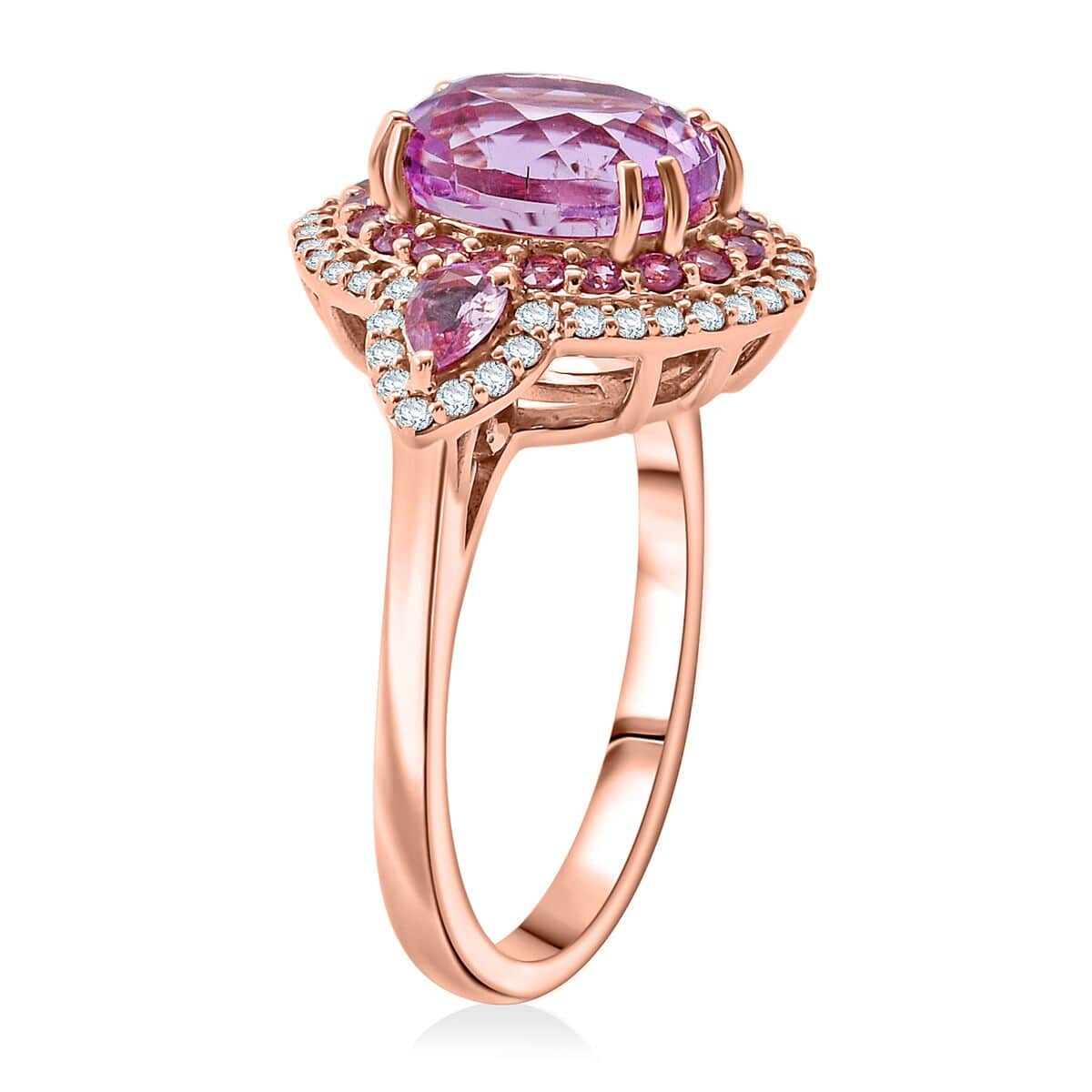 Certified & Appraised Luxoro AAAA Patroke Kunzite, Pink Sapphire and G-H I2 Diamond 4.75 ctw Ring in 14K Rose Gold (Size 6.0) 5.10 Grams image number 3