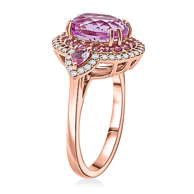 Certified & Appraised Luxoro AAAA Patroke Kunzite, Pink Sapphire and G-H I2 Diamond 4.75 ctw Ring in 14K Rose Gold (Size 6.0) 5.10 Grams