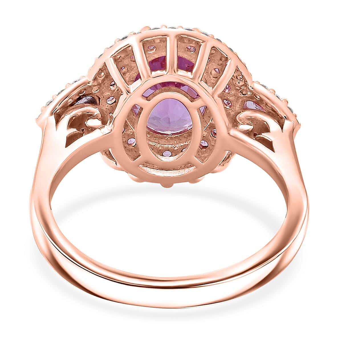 Certified & Appraised Luxoro AAAA Patroke Kunzite, Pink Sapphire and G-H I2 Diamond 4.75 ctw Ring in 14K Rose Gold (Size 6.0) 5.10 Grams