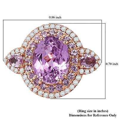 Certified & Appraised Luxoro AAAA Patroke Kunzite, Pink Sapphire and G-H I2 Diamond 4.75 ctw Ring in 14K Rose Gold (Size 6.0) 5.10 Grams