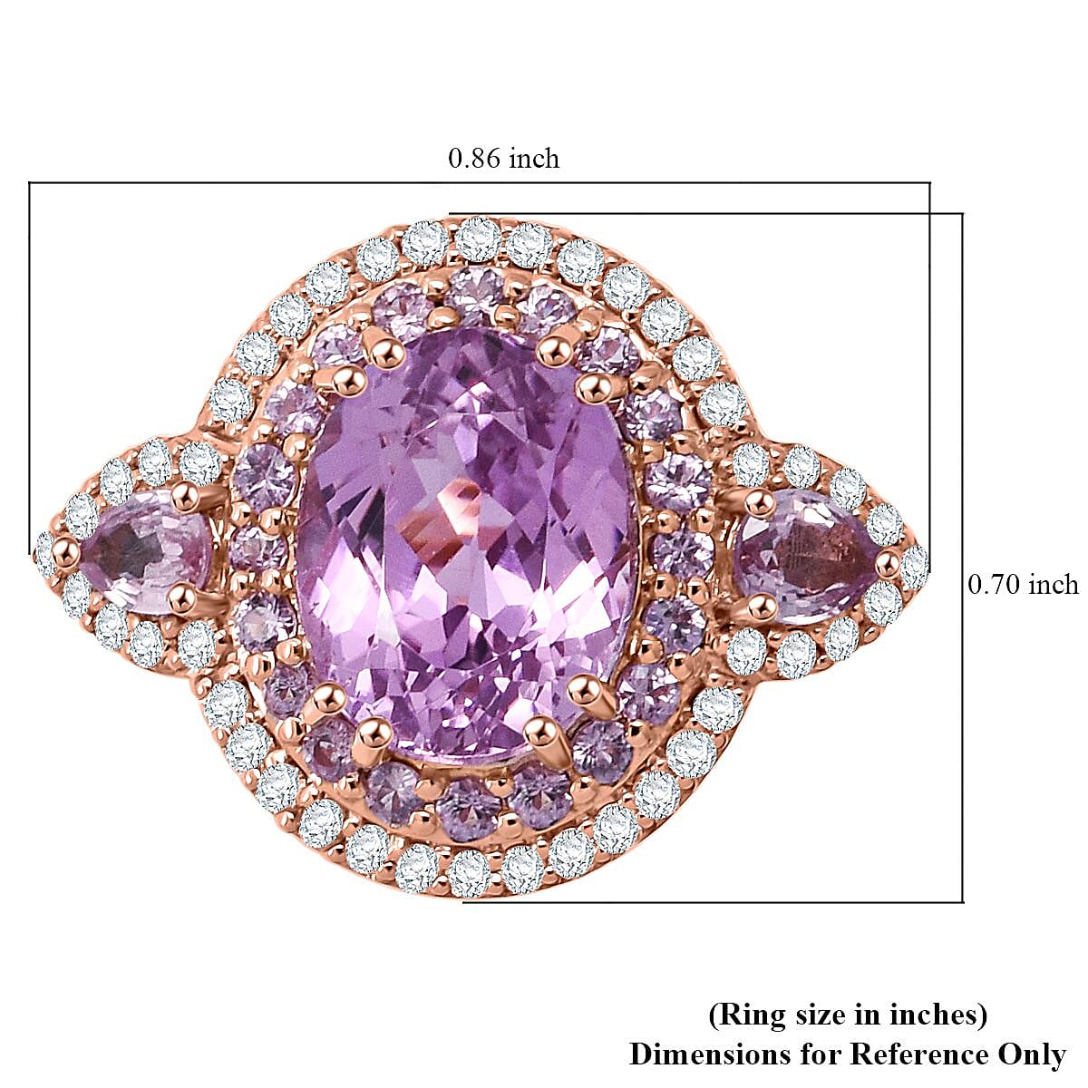 Certified & Appraised Luxoro AAAA Patroke Kunzite, Pink Sapphire and G-H I2 Diamond 4.75 ctw Ring in 14K Rose Gold (Size 7.0) 5.10 Grams image number 5