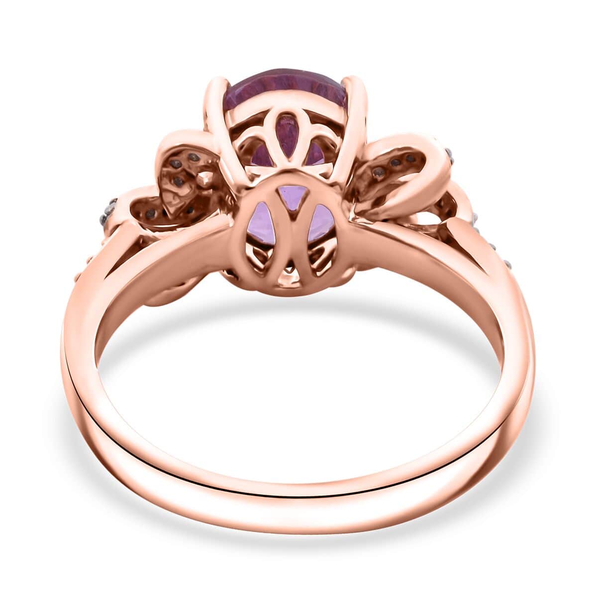 Patroke Kunzite and Moissanite 3.75 ctw Love Knot Ring in Vermeil Rose Gold Over Sterling Silver (Size 10.0) image number 4