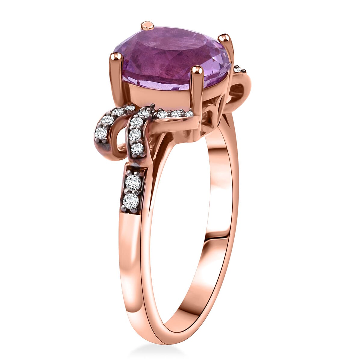 Patroke Kunzite and Moissanite 3.75 ctw Love Knot Ring in Vermeil Rose Gold Over Sterling Silver (Size 7.0) image number 3