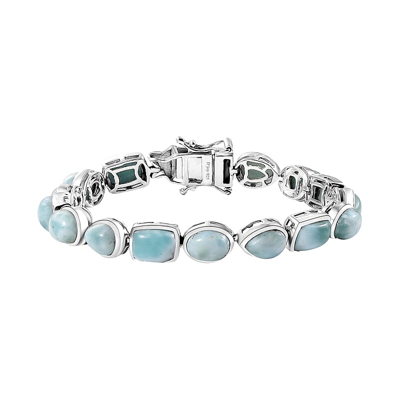 D'Joy Natural Green Larimar 27.10 ctw Starfish Bracelet in Rhodium Over Sterling Silver (7.25 In)