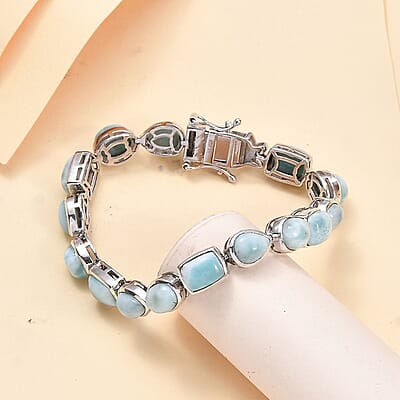 D'Joy Natural Green Larimar 27.10 ctw Starfish Bracelet in Rhodium Over Sterling Silver (7.25 In)