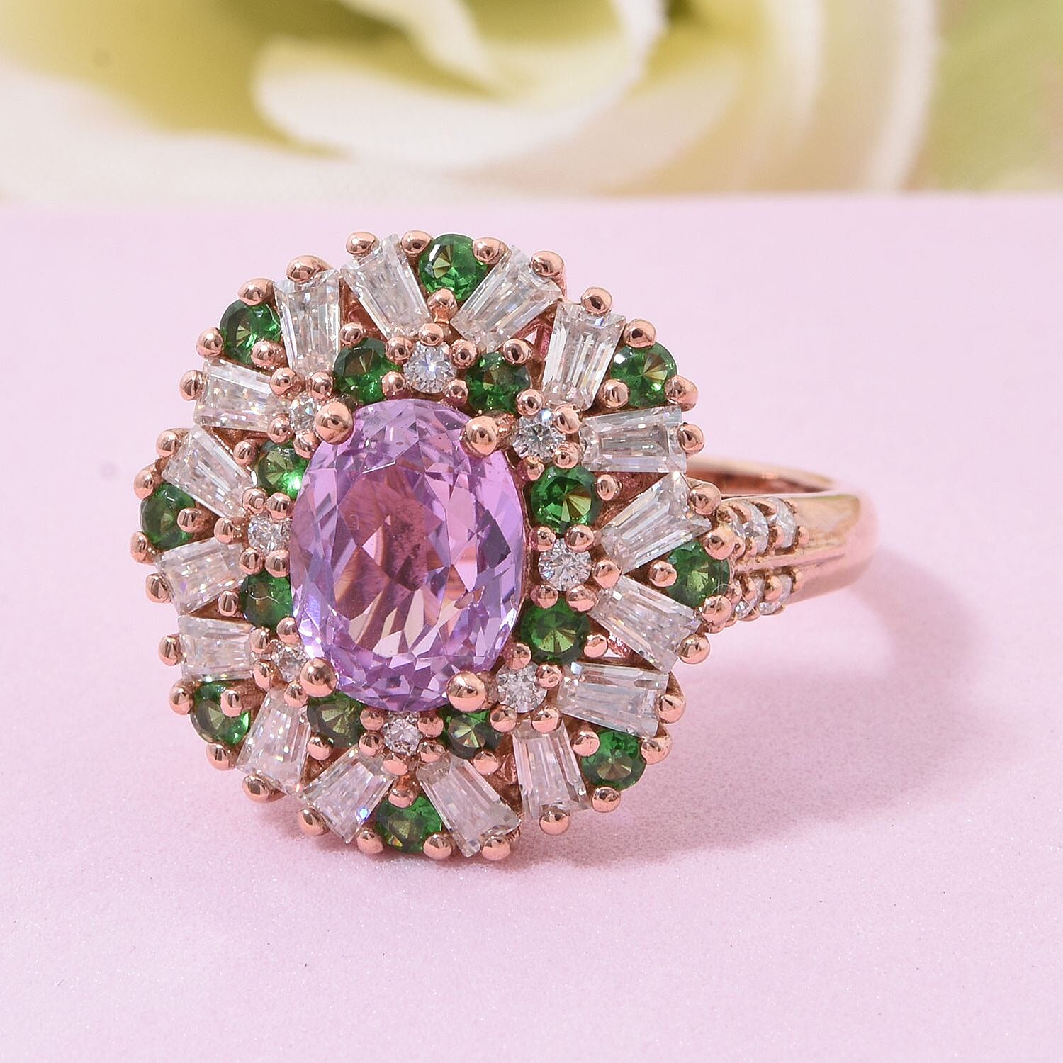 Patroke Kunzite and Multi Gemstone 4.40 ctw Garden Bloom Ring in Vermeil Rose Gold Over Sterling Silver (Size 10.0)