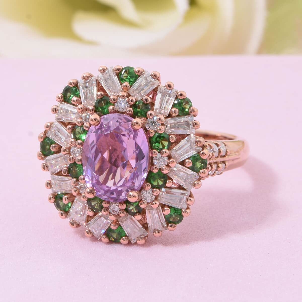 Patroke Kunzite and Multi Gemstone 4.40 ctw Garden Bloom Ring in Vermeil Rose Gold Over Sterling Silver (Size 10.0) image number 1