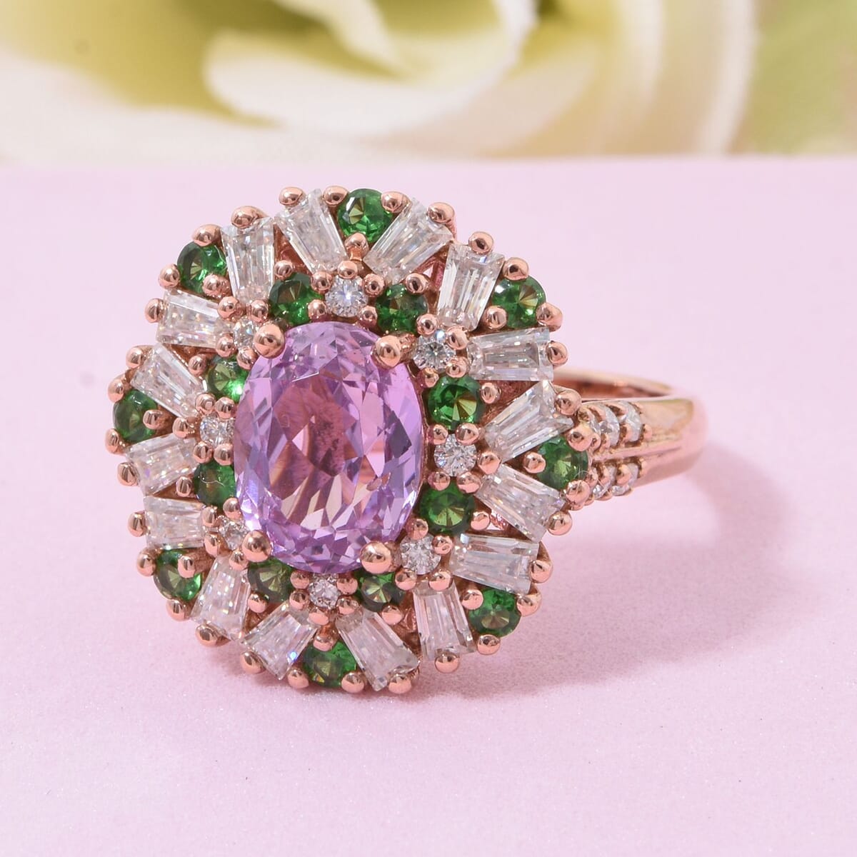Patroke Kunzite and Multi Gemstone 4.40 ctw Garden Bloom Ring in Vermeil Rose Gold Over Sterling Silver (Size 6.0) image number 1