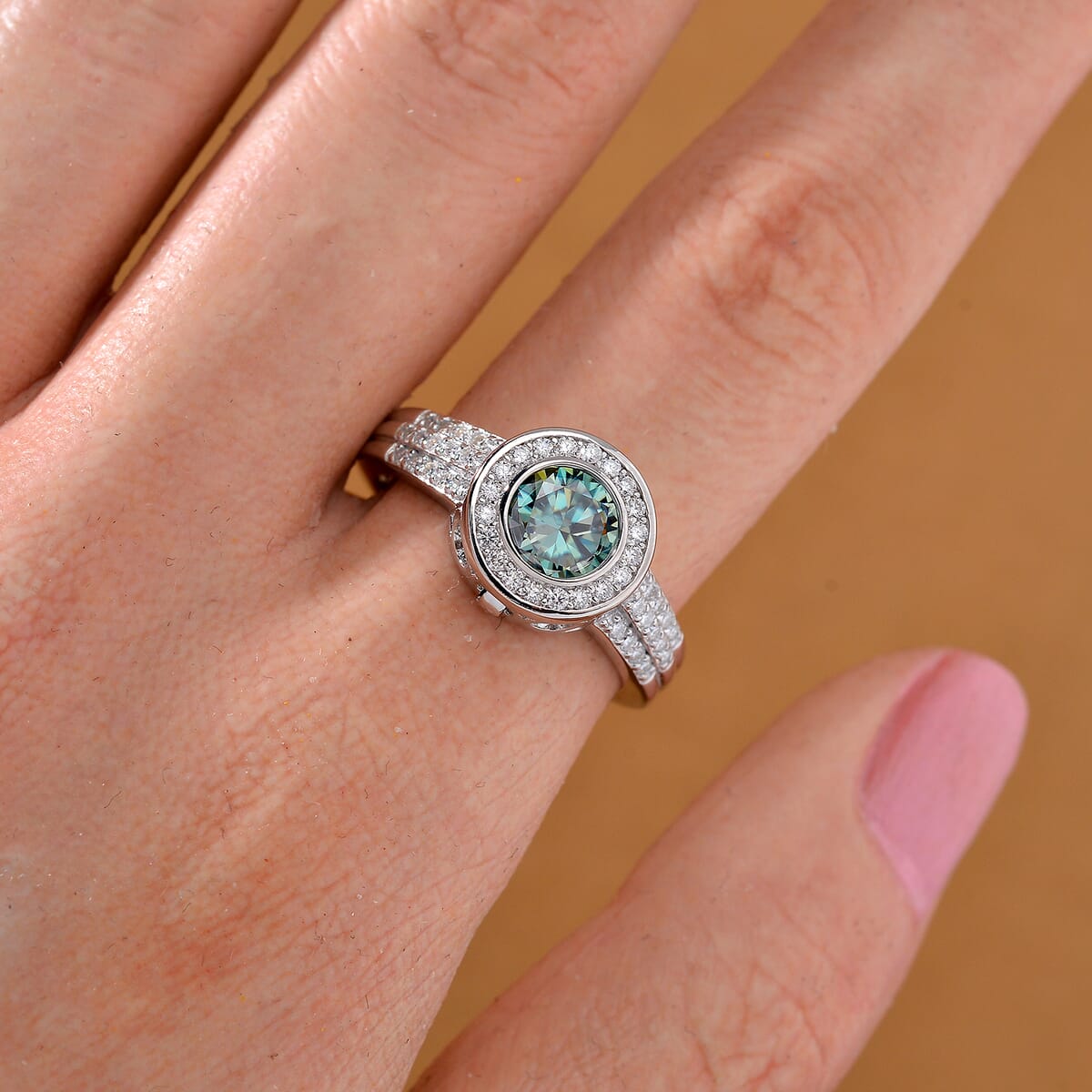 Blue and White Moissanite 2.75 ctw Interchangeable Halo Ring in Rhodium Over Sterling Silver (Size 6.0) image number 1