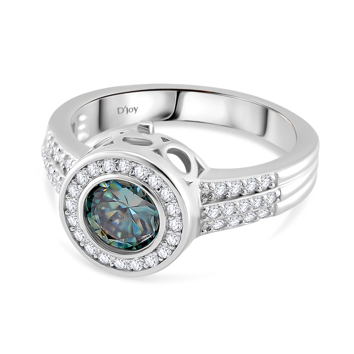 Blue and White Moissanite 2.75 ctw Interchangeable Halo Ring in Rhodium Over Sterling Silver (Size 6.0) image number 2